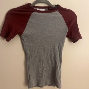 Top Shop T Shirt Size US Small Color Burgundy and Grey